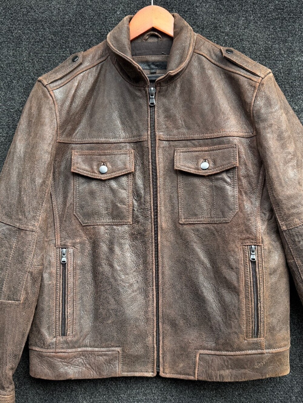 Kenneth Cole Distressed Rugged Leather Jacket Brown size M
